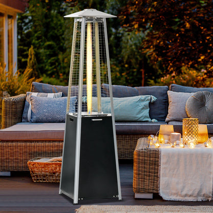 Outsunny 11.2KW Outdoor Patio Gas Heater Standing Pyramid Propane Heater Garden Tower Heater with Wheels, Dust Cover Black 