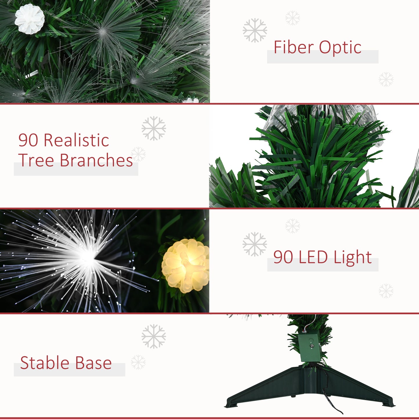 HOMCM 3ft White Light Artificial Christmas Tree w/ 90 LEDs Star Topper Tri-Base Full Bodied Seasonal Decoration Pre-Lit Home