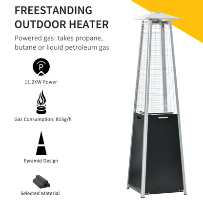 11.2KW Outdoor Patio Gas Heater Standing Pyramid Propane Heater Garden Tower Heater with Wheels, Dust Cover Black