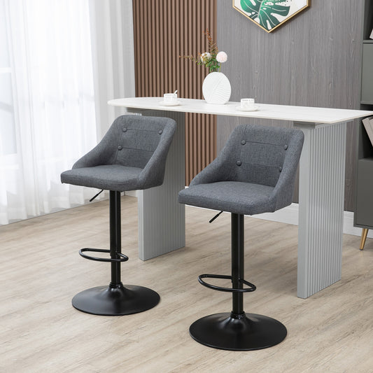 HOMCOM Swivel Bar Stools with Backs, Set of 2, Swivel Fabric Barstools with Footrest, Armrests, for Kitchen Counter Dark Grey 