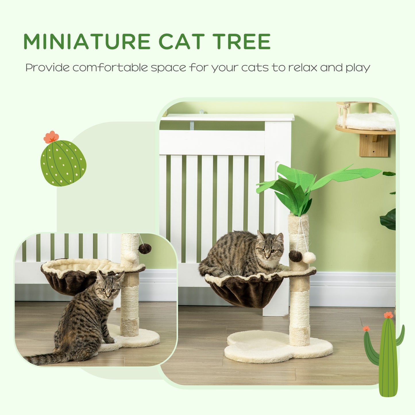 Cat Scratching Post, with Hammock, Climbing Tree for Kitten Coconut Tree Shaped Activity Center Beige