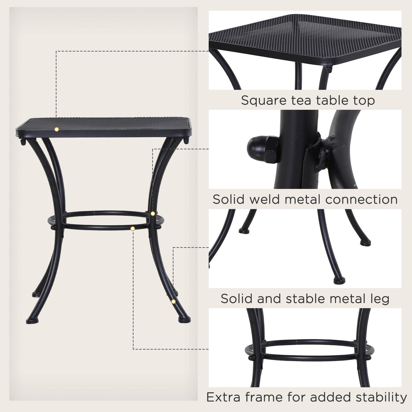 Metal Square Outdoor Garden Bistro Table Black