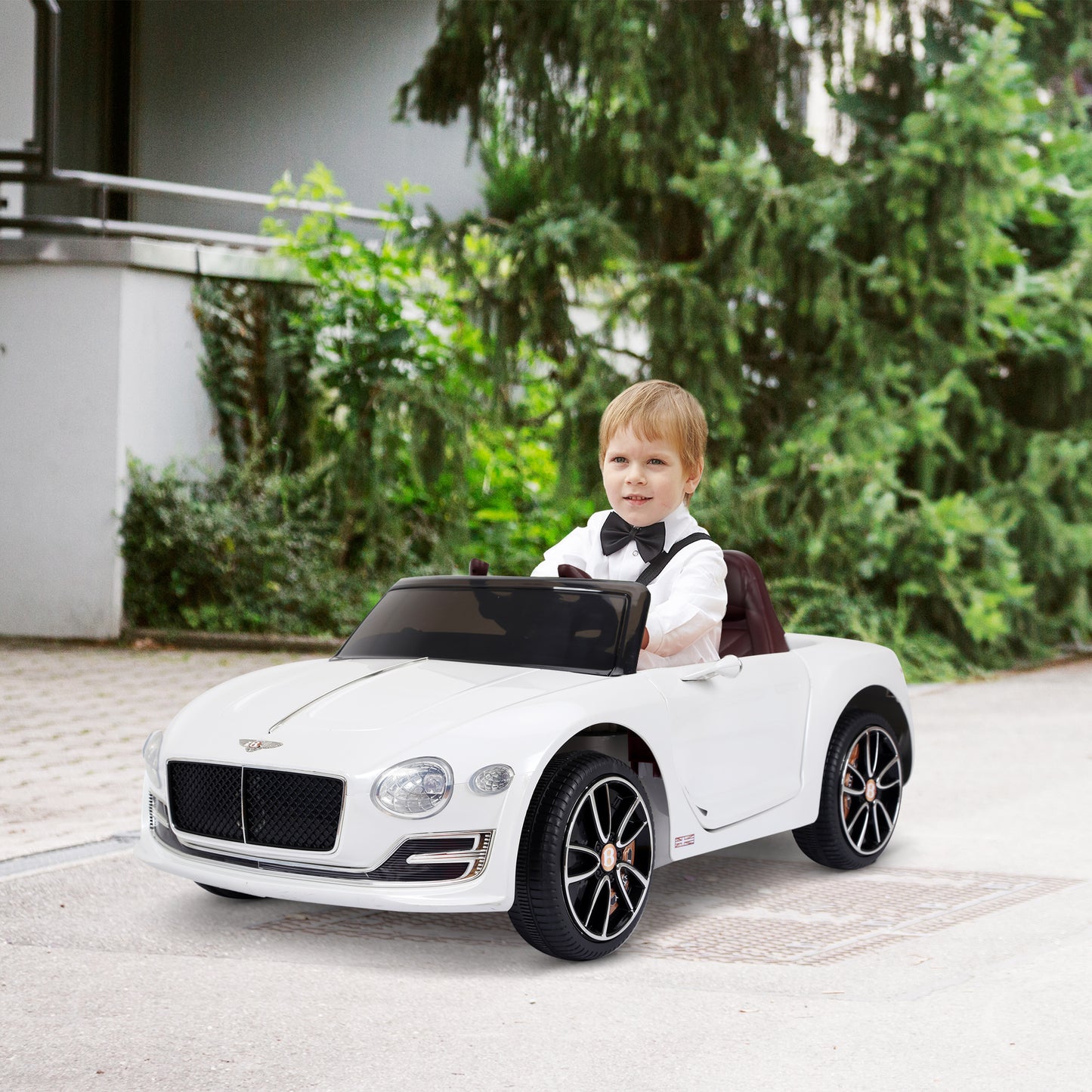 HOMCOM Kids Electric Ride on Car Bentley Licensed 12V Children Twin Motors with Lights Music Parental Remote Control-White  Aosom IE