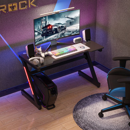 HOMCOM Small Gaming Desk, 1.2m Z-Shaped Racing Style Home Office Computer Table with 2 Cable Managements Black 