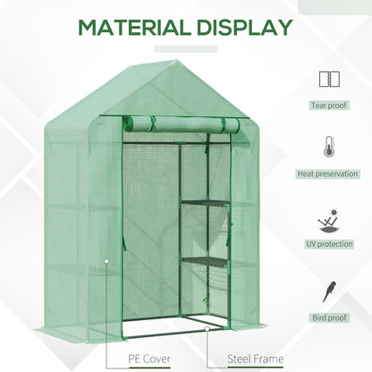 Walk In Greenhouse for Outdoor Portable Gardening Plant Grow House W/ 2 Tier Shelf Roll-Up Zippered Door PE Cover Green