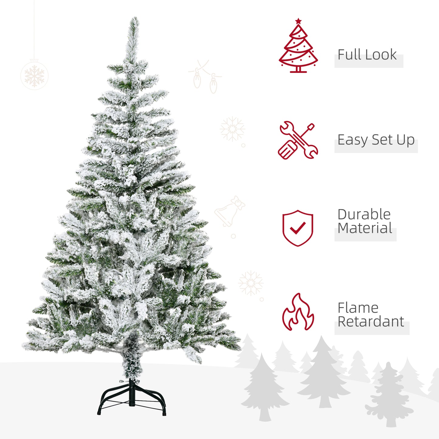 5ft Snow Flocked Artificial Christmas Tree Xmas Pine Tree with Realistic Branches, Auto Open and Steel Base, Green