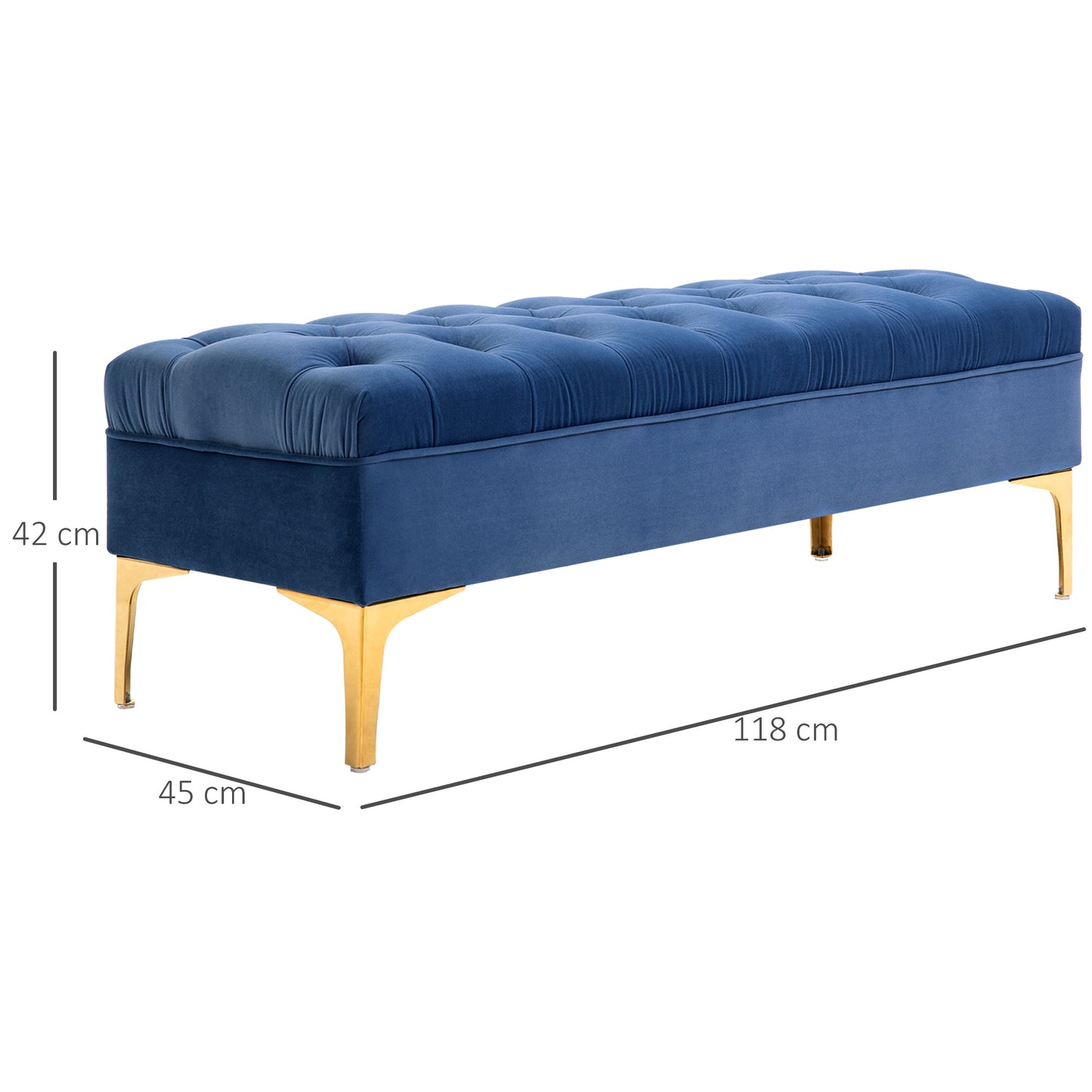 Home Ottoman Bench Footrest Wood Linen  for Entryway, Living Room, Bedroom Blue