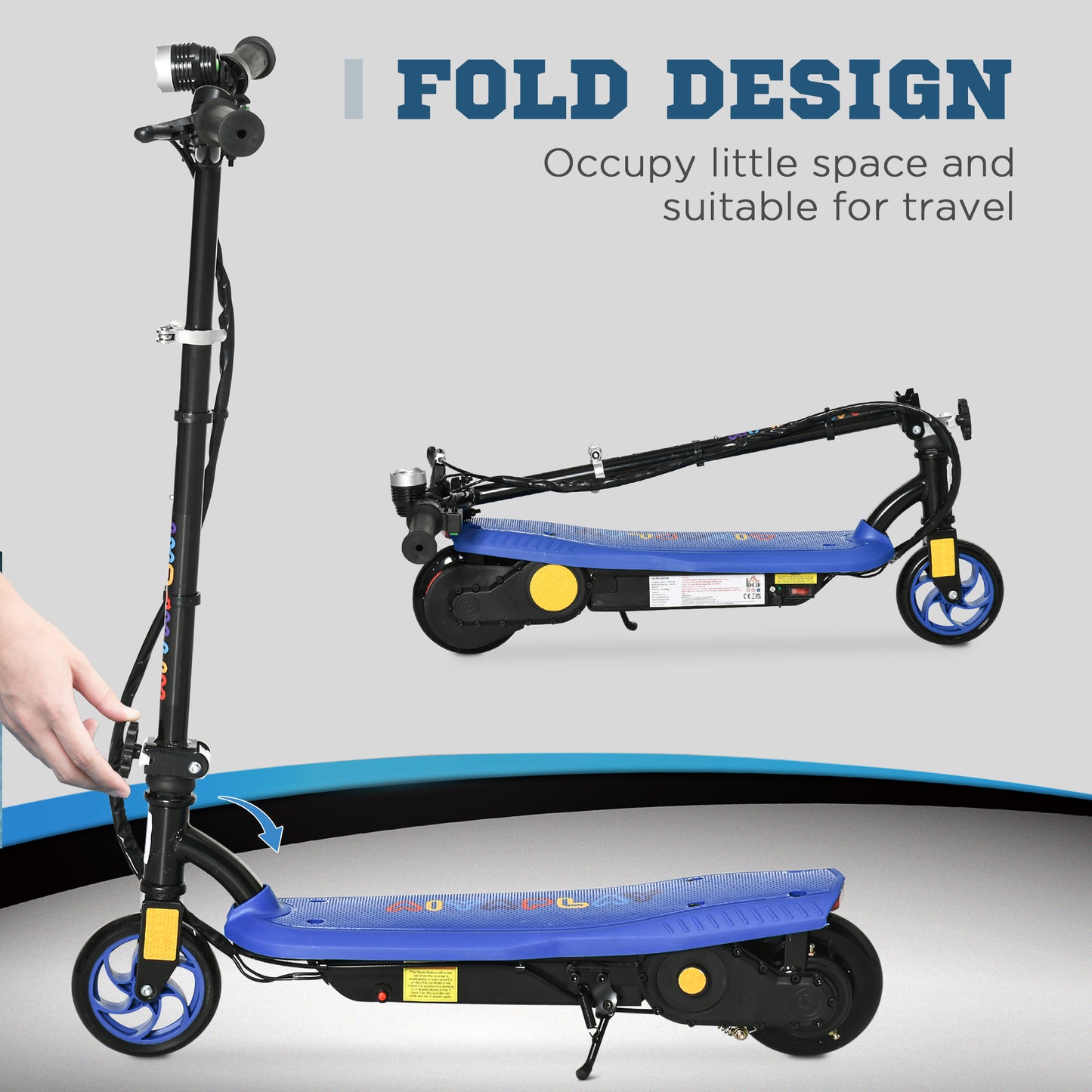 Foldable Childrens Electric Scooter, Blue, with LED Headlight, for Ages 7-14 Years