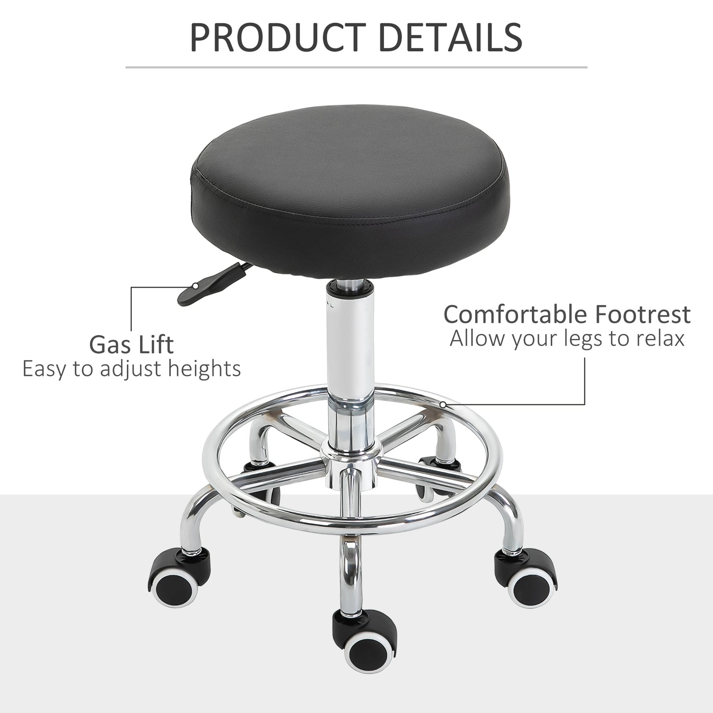 PU Leather Height Adjustable Swivel Salon Stool Black