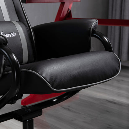 Gamer Recliner Chair, with Footrest, Removable Headrest and Lumbar Support, Tilt Function, Black and Grey