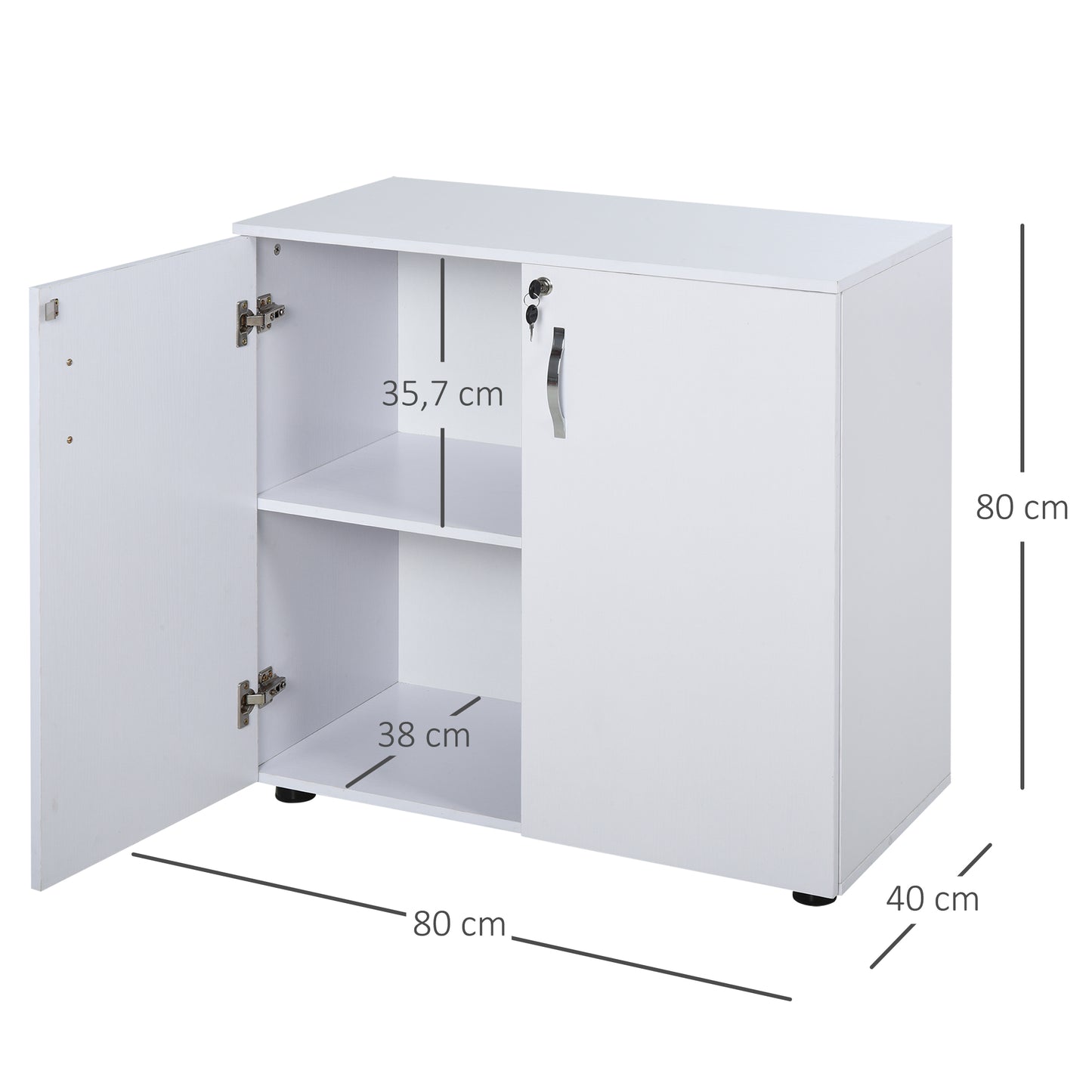 Lockable Filing Cabinet Particle Board 2-Tier White