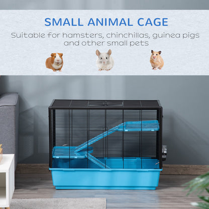 Hamster Cage Small Animal Cage Habitat for Guinea Pigs Chinchillas With Accessories, 80x48x58 cm, Light Blue