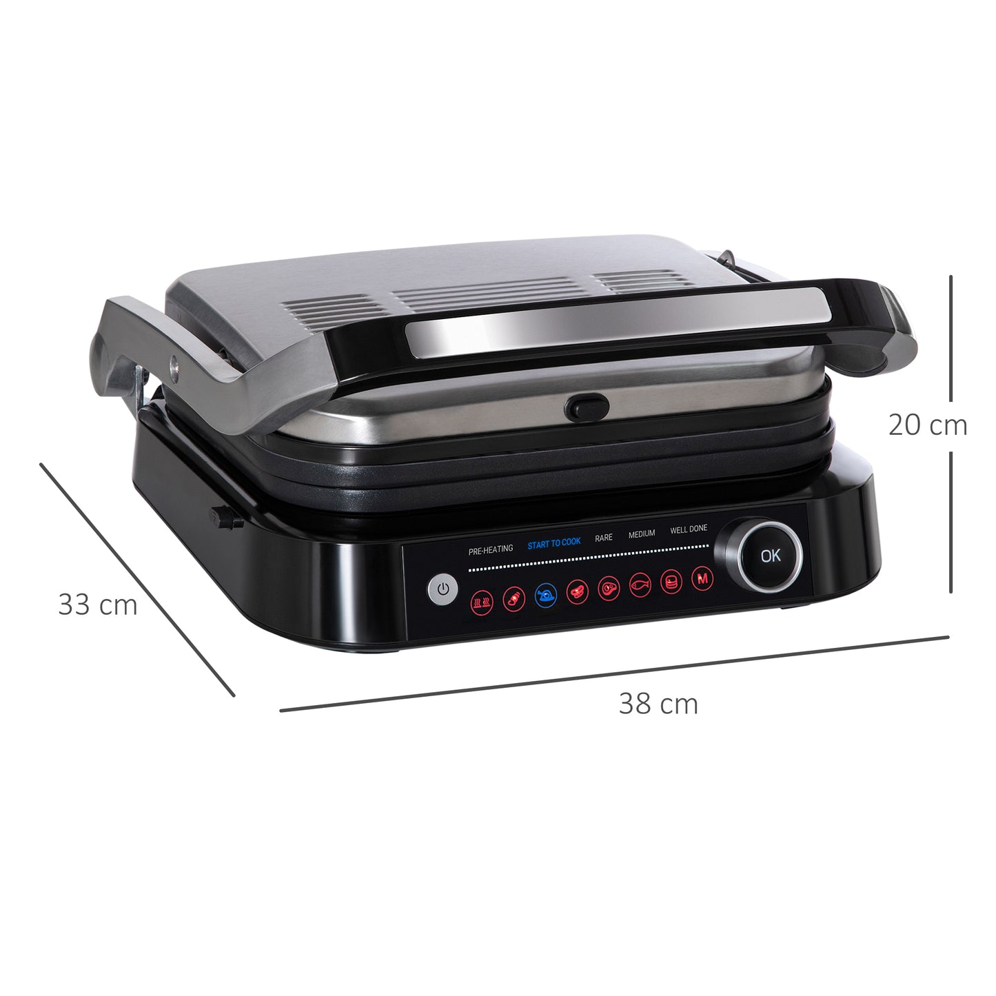 Electric Griddle, 2100W Electric Non-stick Grill with 180° Flat Open, Drip Tray, Removable Plate, Spatula and 8 Automatic Settings