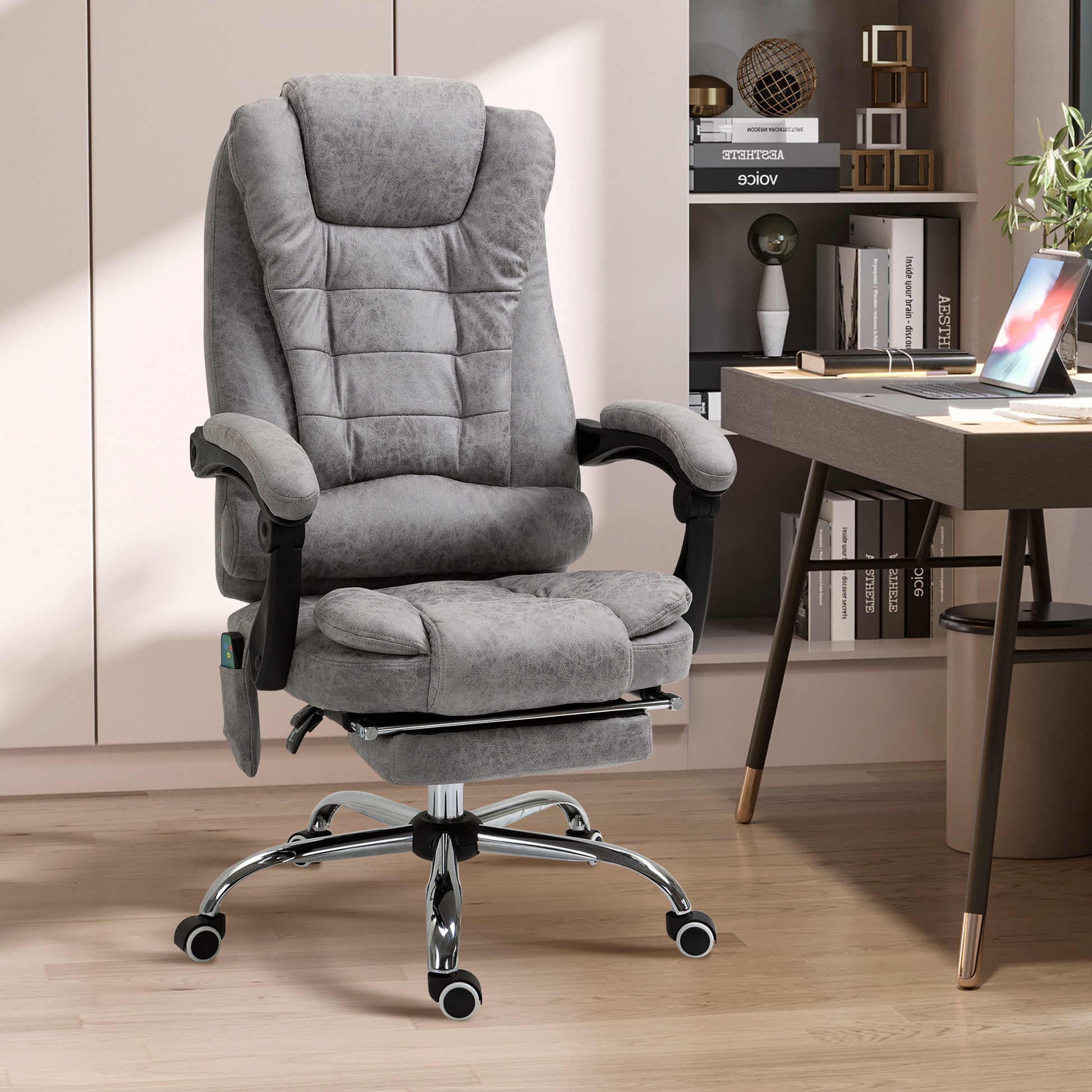 Vinsetto Massage Executive Office Chair Heated 6 Points Vibration Adjustable Swivel Ergonomic High Back Desk Chair Recliner Grey 