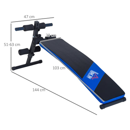 Sit-up Bench, Sit-up Machine, Hight Adjustable, Steel Frame, 4 cm Back Cushion, -Black/Blue