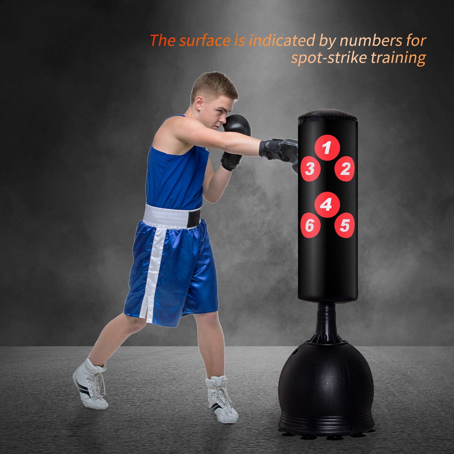 Standing Bag Boxing, 165 cm with Refilled Base of Water 22.5 Kg or Sand 27.5 Kg Rubber Suction Cups for Adults Children Black