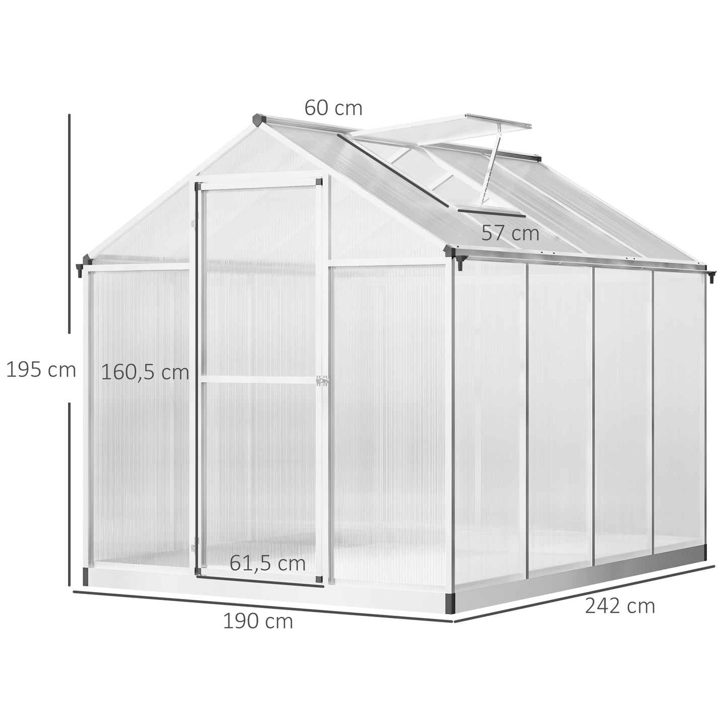 8x6ft Clear Polycarbonate Greenhouse Aluminium Frame Large Walk-In Garden Plants Grow