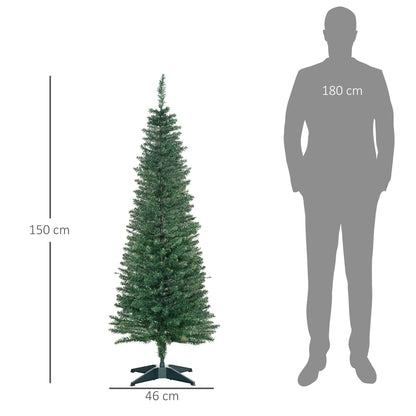 1.5m 5ft Slim Christmas Tree Easy Assembly Artificial Pine Tree Holiday Décor with Metal Stand