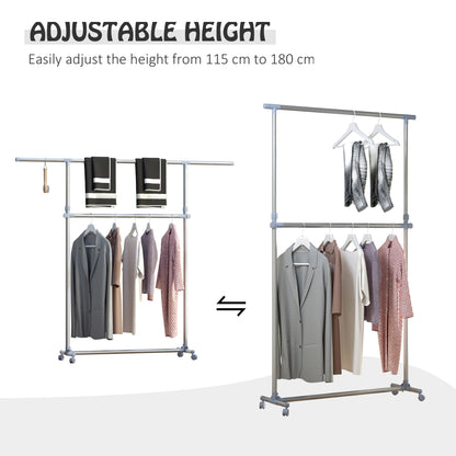 Heavy Duty Clothes Rail Hanging Rack w/ Wheels-Silver/Grey