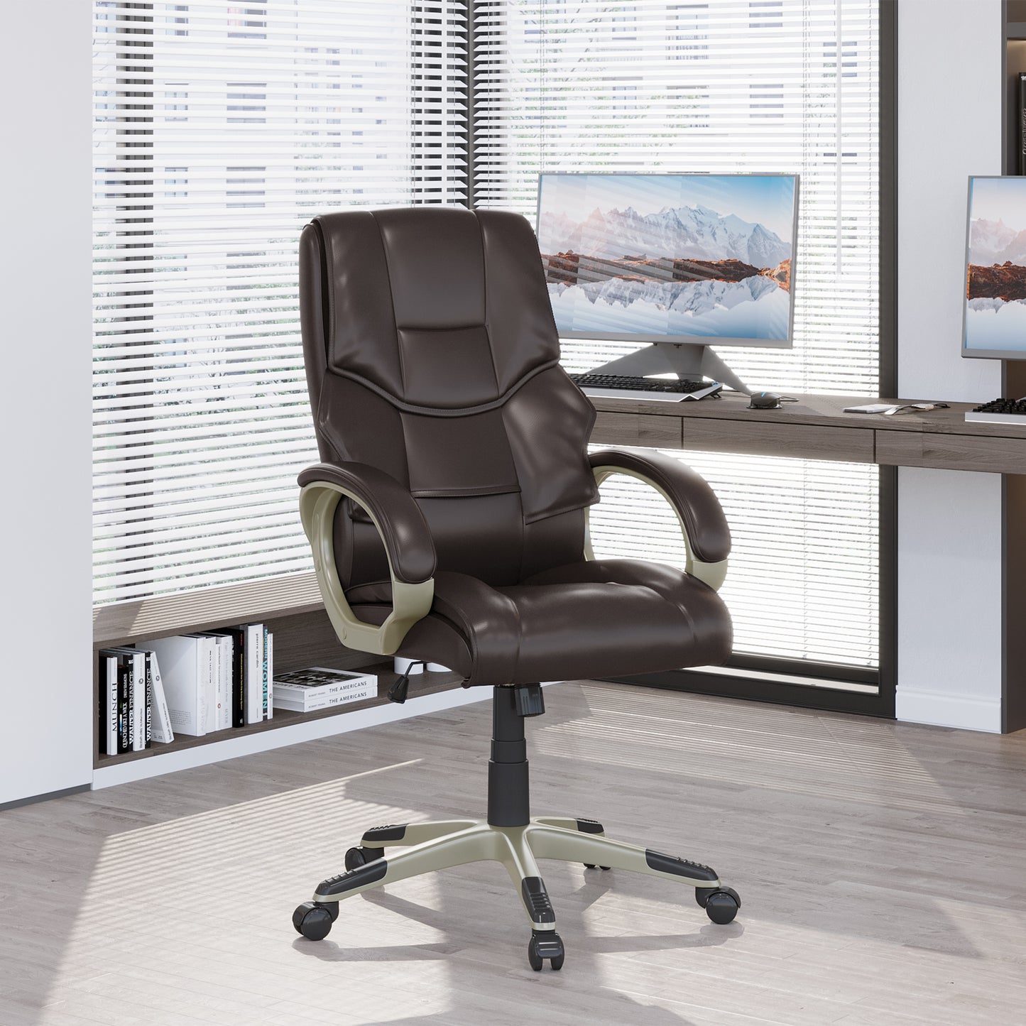 Homcom Office Brown Leather Chair, Height Adjustable, Rocking Function 