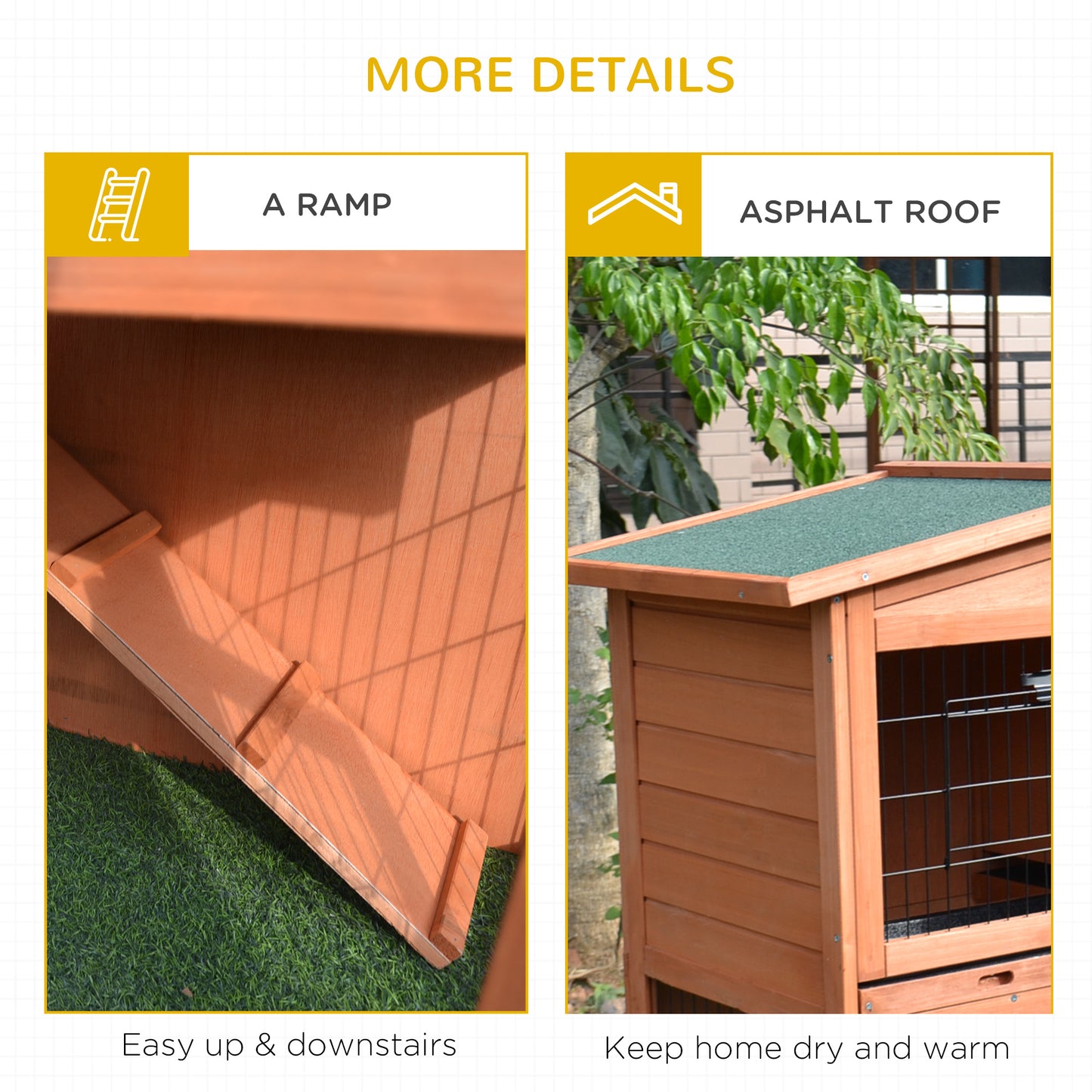 Outdoor Rabbit Hutch, Bunny Cage, Wooden, Small Animal House with No Leak Tray, Ramp, Weatherproof Roof for Outdoor