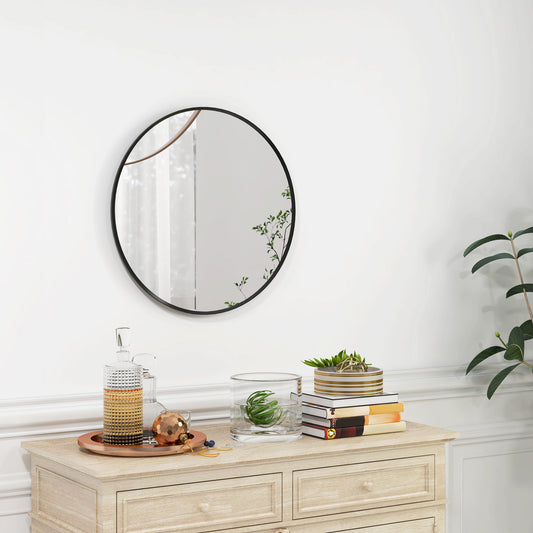 HOMCOM Mirror Round Black, 61cm Decorative Wall Mirror for Bedroom Living Room, Modern Bathroom Mirror for Home Decor 