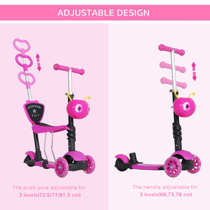 Mini Micro Scooter 3 in 1, 3 Wheels, Kids Kick Scooter W/Removable Seat-Pink