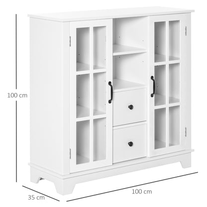 Modern Kitchen Sideboard Storage Cabinet with 2 Drawer and Glass Doors for Dining Room, Living Room