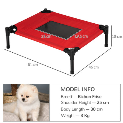 Elevated Pet Bed Portable Camping Raised Dog Bed w/ Metal Frame Black and Red (Small)