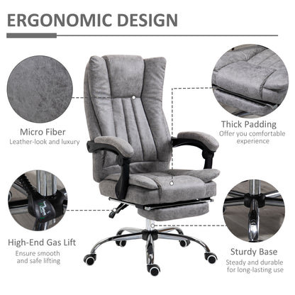 High Back Office Desk Chair, with Footstool, Reclining Function Armrests Swivel