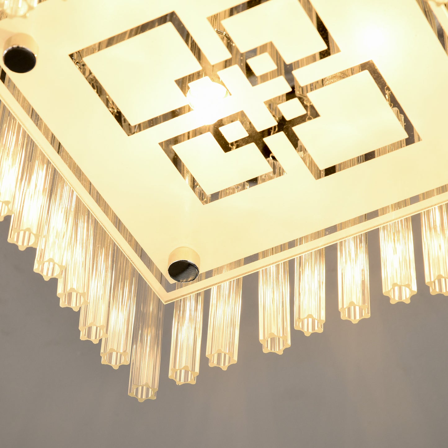 Square Ceiling Lights Modern Crystal Chandelier, Flush Mount Ceiling Light Fixture, Square Pendant Lamp for Living Room