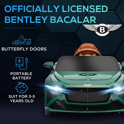 Bentley Bacalar Licensed 12V Electric Ride-on Car w/ Remote Control, Powered Electric Car w/ Portable Battery, Green