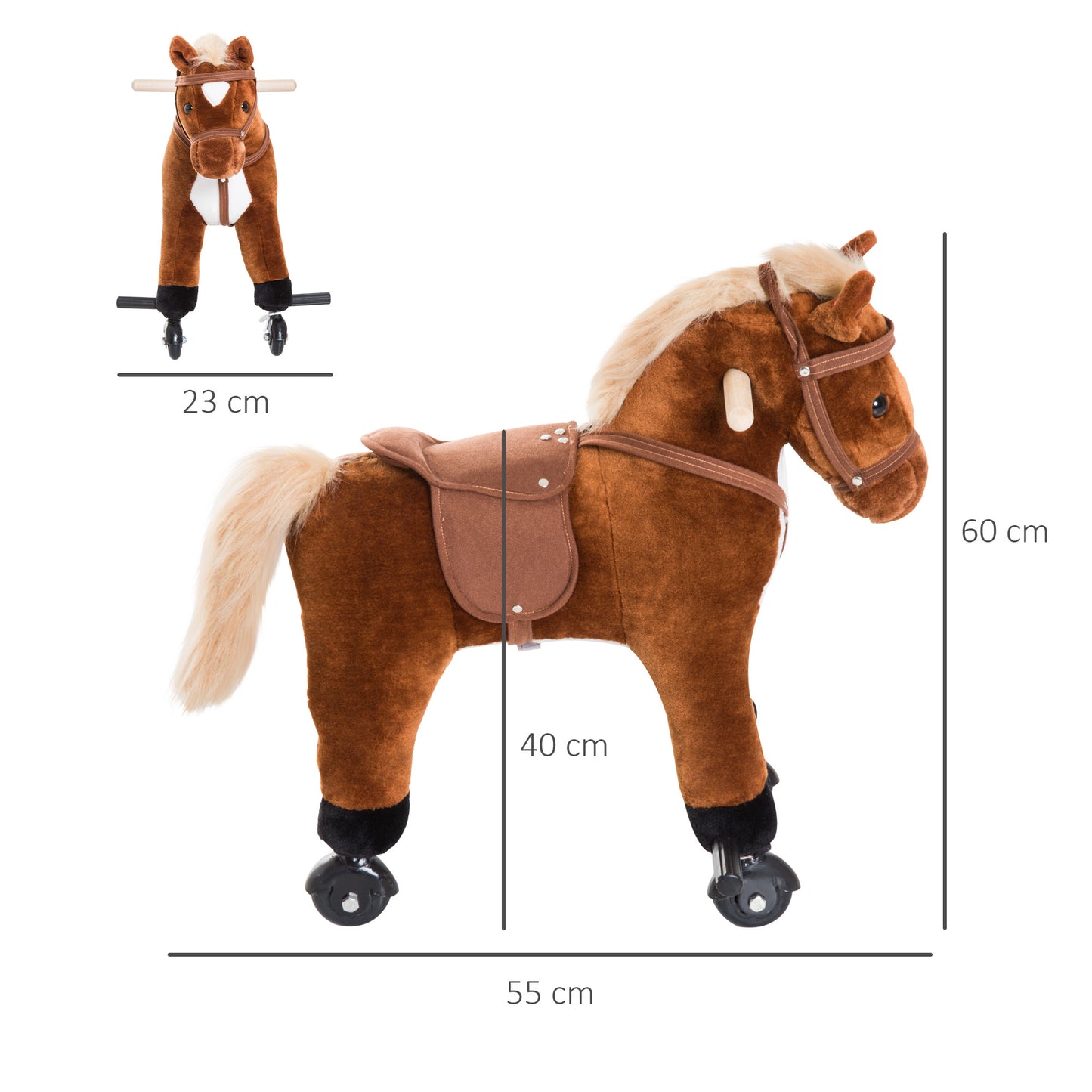 Ride-on Horse, Riding Pony, Wheeled Walking Riding Plush Toy W/ Rolling Wheels and Sound