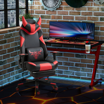 Vinsetto Reclining Gaming Chair with Footrest, Ergonomics, PU Leather Bull Horn Headrest Red and Black 