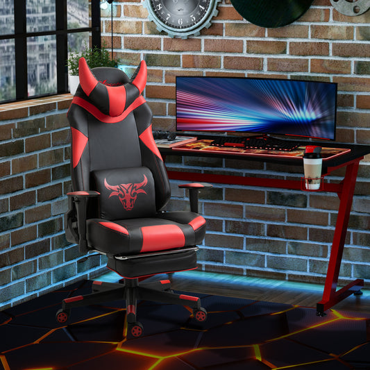 Vinsetto Reclining Gaming Chair with Footrest, Ergonomics, PU Leather Bull Horn Headrest Red and Black 