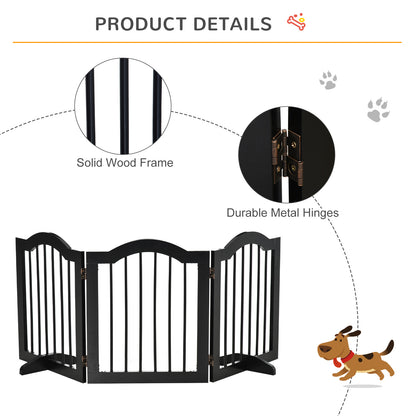 Wooden Foldable Small Sized Dog Gate Stepover Panel with Support Feet Pet Fence Freestanding Safety Barrier Black