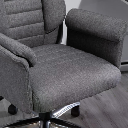 Homcom High Back Office Chair, Grey Desk Chair, Linen-Feel Fabric, Hight Adjustable, Rocking, Double-Tier Armrest