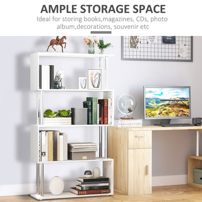 Wooden S Shape Storage Unit White Bookcase Wall Shelves-White