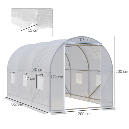 3.5 L x 2 W 2H m Walk-in Greenhouse Large Galvanized Steel Frame Poly Tunnel Planting Anti-UV-White  Aosom IE