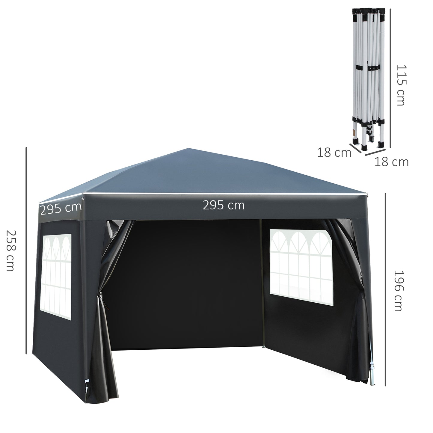 Pop Up Gazebo Marquee, 3x3 m-Black