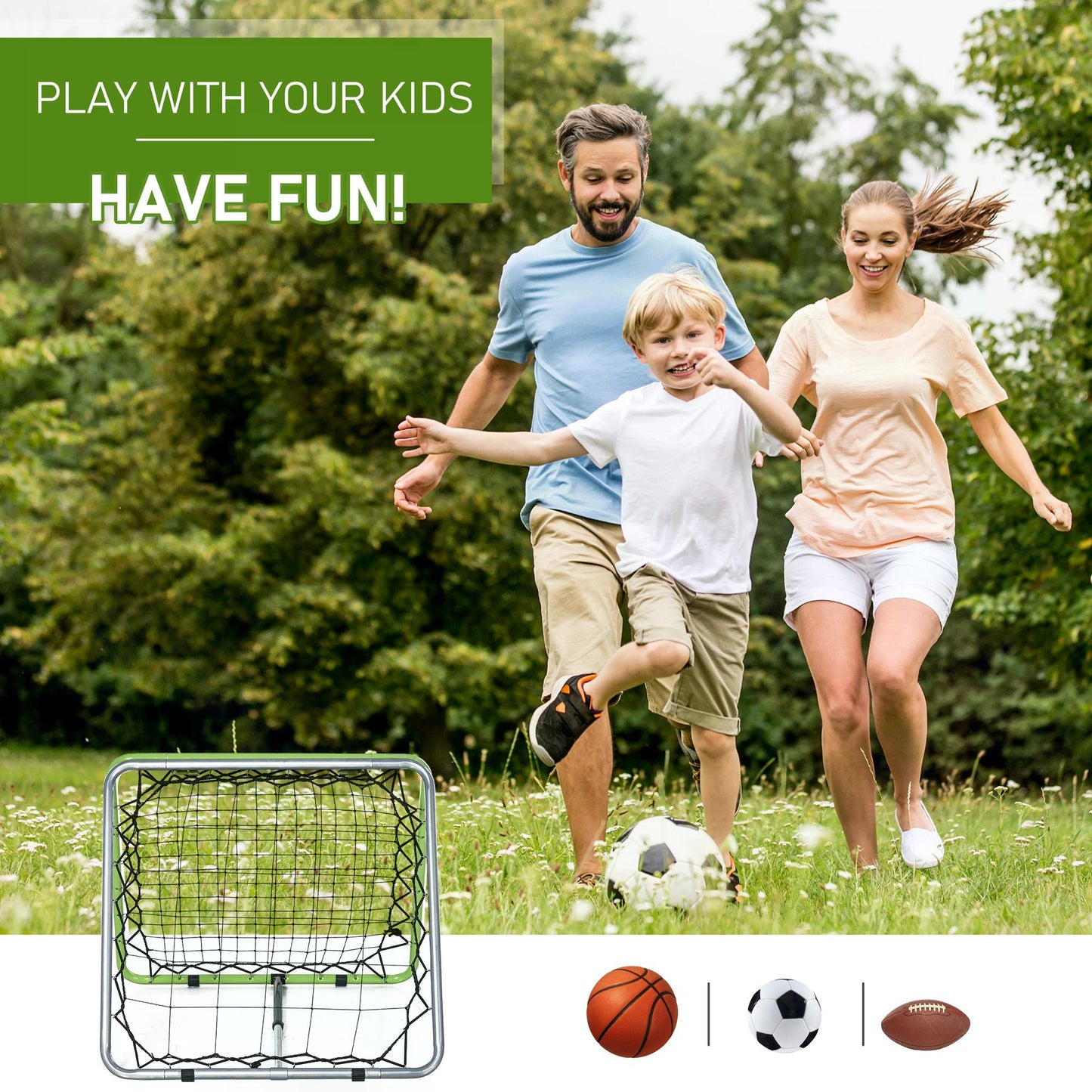 Football Training Net, Soccer Kickback Target Goal Both Side Rebounder Net, Adjustable Angle Goal Training Set for Kids