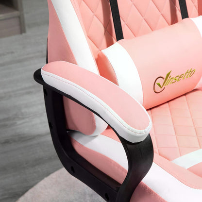 Pink Gaming Chair, Ergonomic with Lumbar Support, Headrest, Swivel Wheel, PVC Leather Gamer Desk Chair for Home Office,