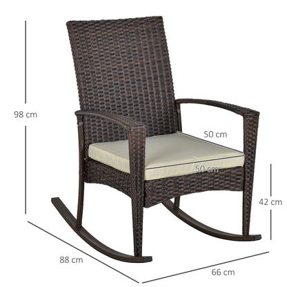 Rattan Rocking Chair Rocker Garden Furniture Seater Patio Bistro Relaxer Outdoor Wicker Weave with Cushion - Brown Recliner