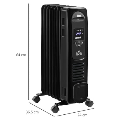 1630W Oil Filled Radiator with Timer, 7 Fin, Portable Electric Heater w/LED Display, Built-in Timer, 3 Heat Settings,Black