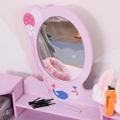 Kids Dressing Table W/Stool Set-Pink