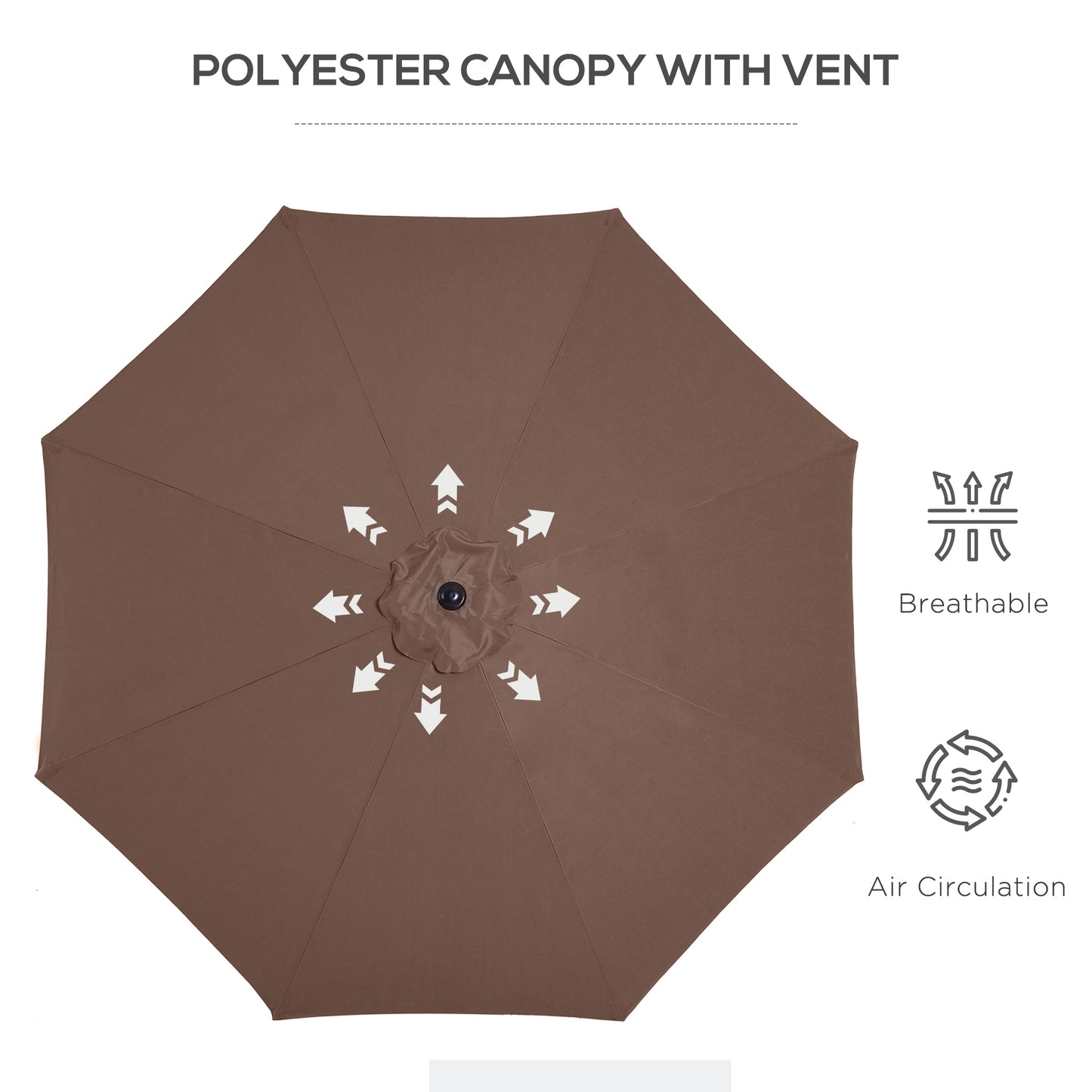 Steel Frame Round Market Patio Sun Umbrella Garden Parasol Outdoor Sunshade Canopy,  3x2.45m (Coffee)