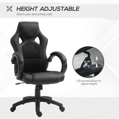 Black Leather Office Chair, with 360-degree Swivel & Wheels, Computer Racing Gamer Desk Chair for Home Office