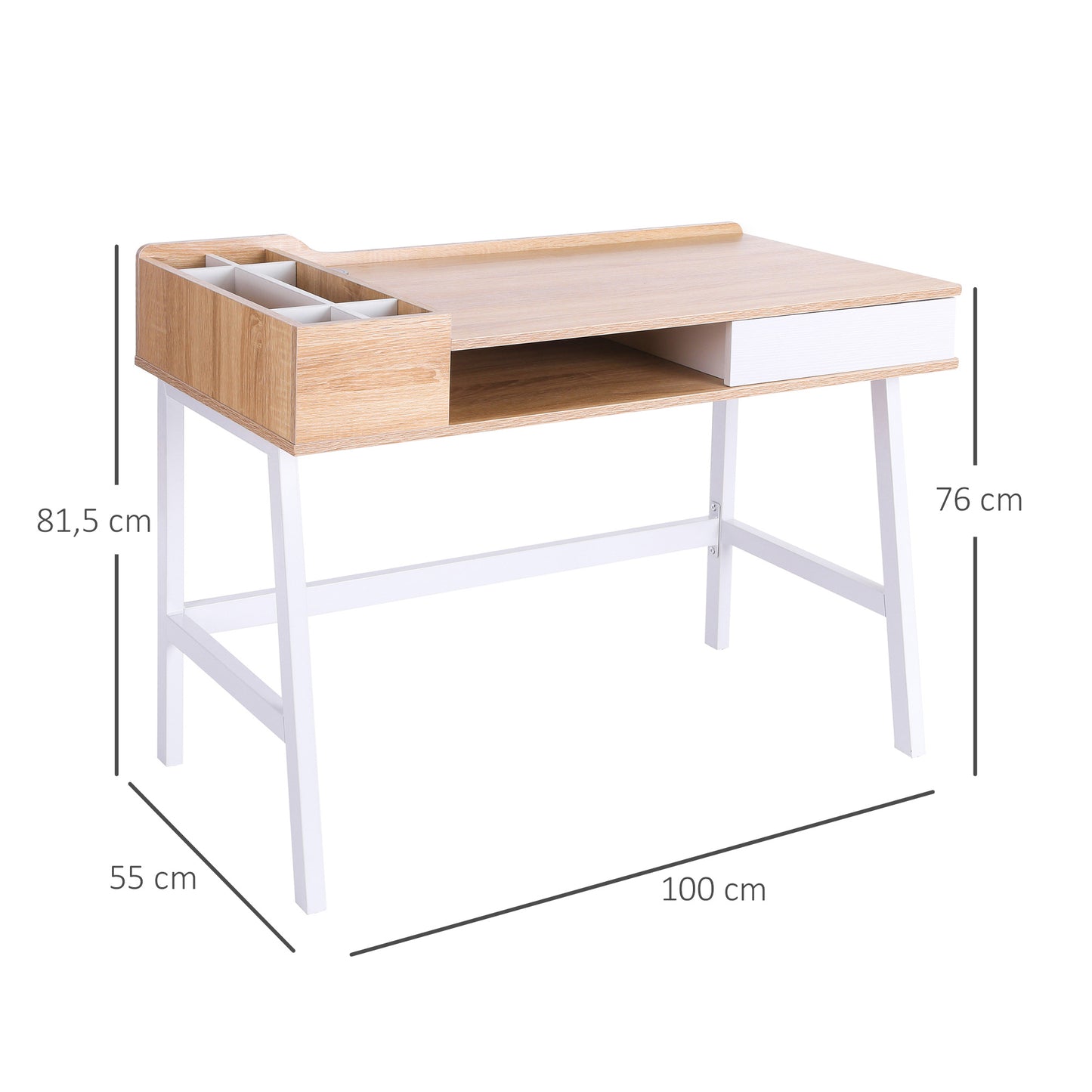 Computer Desk, Writing Study Desk, MDF, 100Lx55Wx 81.5H cm-Oak/White Colour