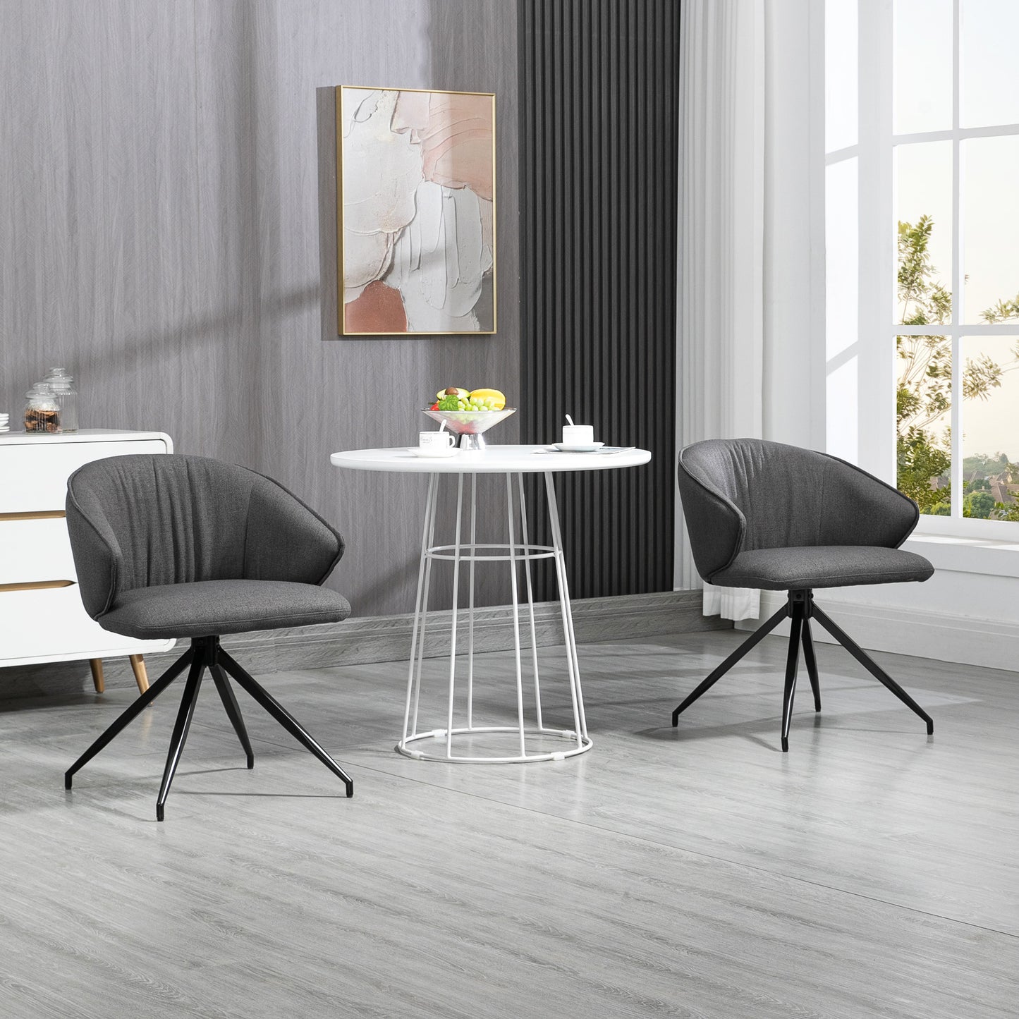 HOMCOM Reception Chairs, Fabric, Set of 2, Modern Armchairs, with Linen-touch Upholstery, Curved Back, Steel Leg, Dark Grey 