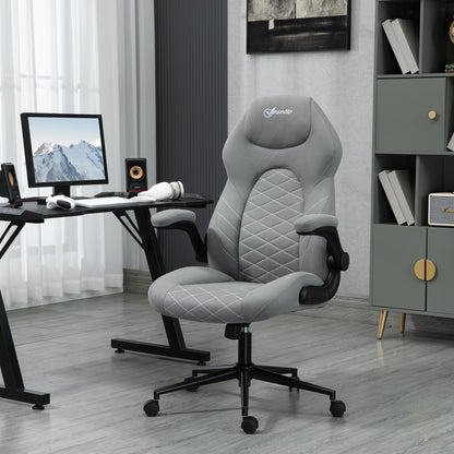 Vinsetto Home Office Chair, High-Back Computer Chair with Flip Up Armrests, Swivel Wheels and Adjustable Height, Light Grey 